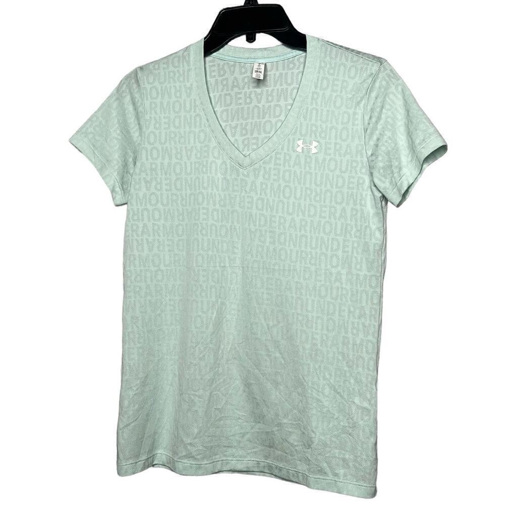 Under Armour Women's Short Sleeve Mint Green Logo V Neckline Shirt Size Small